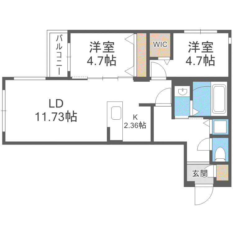 ラクラス大通東(2LDK/2階)の間取り写真