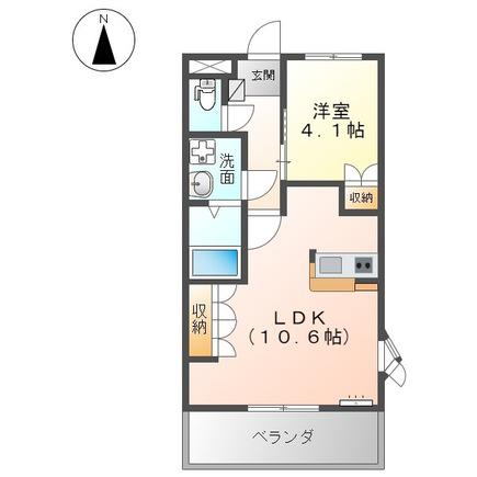 ボヌール若宮(1LDK/2階)の間取り写真