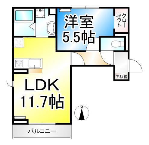 トリシア三輪(1LDK/2階)の間取り写真