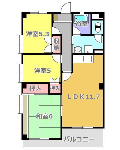 ハイツかすみ野II(3LDK/5階)の間取り写真