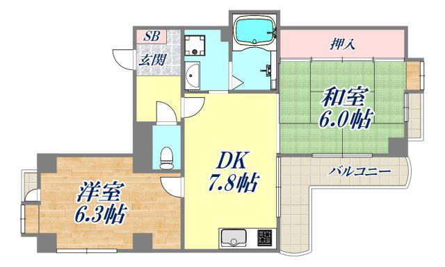 ネオグルント甲子園口(2DK/2階)の間取り写真