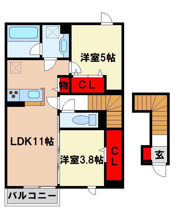 D-ROOM TK(2LDK/2階)の間取り写真