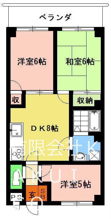 クイーンパレス(3DK/1階)の間取り写真