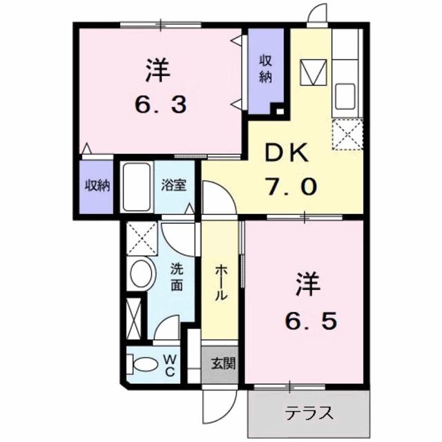 ハイムレーベンB(2DK/1階)の間取り写真