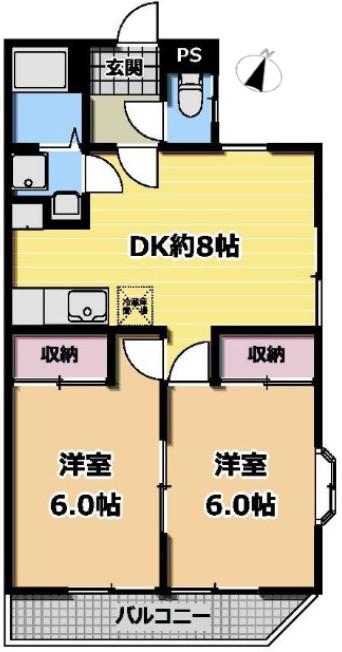 黄金山ハイツ(2DK/2階)の間取り写真