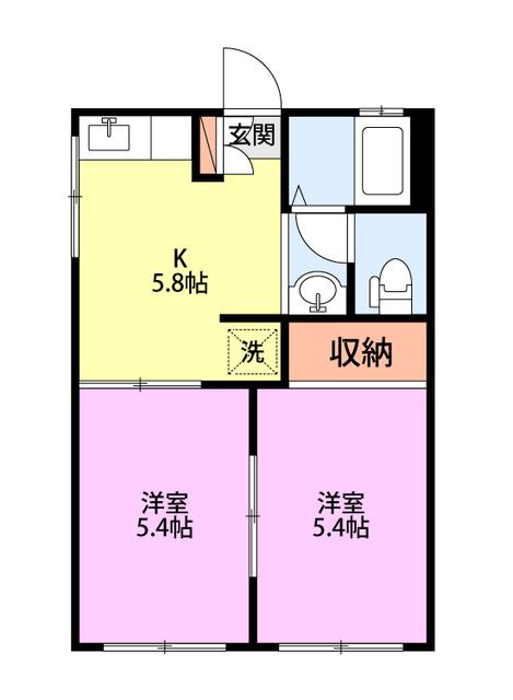 ハイツ宮A(2DK/2階)の間取り写真