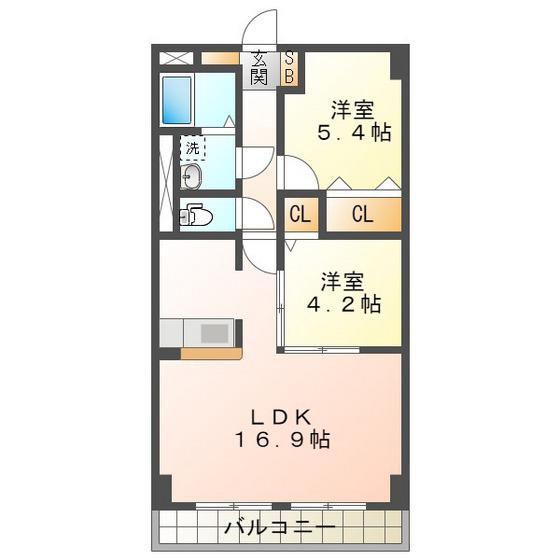 イストワール城西(2LDK/2階)の間取り写真
