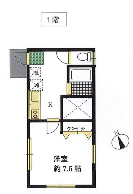 喜多見テラス(1K/1階)の間取り写真