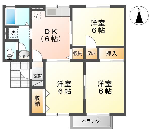 ドミールY(3DK/2階)の間取り写真