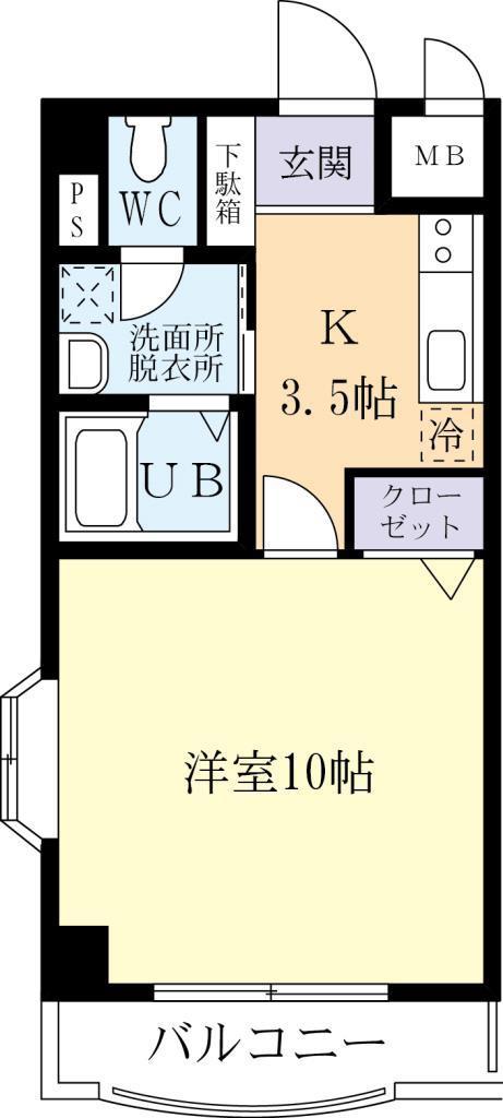 ウイングパーク千現(1K/3階)の間取り写真