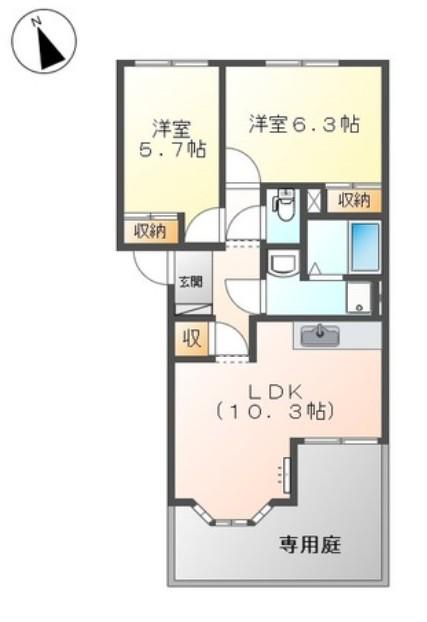 パサージュ(2LDK/1階)の間取り写真
