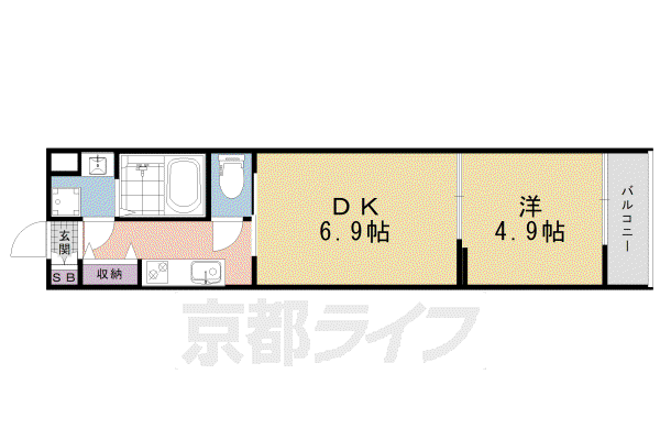 フォーリアライズ京都東寺(1DK/1階)の間取り写真