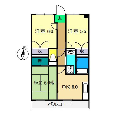リヤンフォート・横浜(3DK/2階)の間取り写真