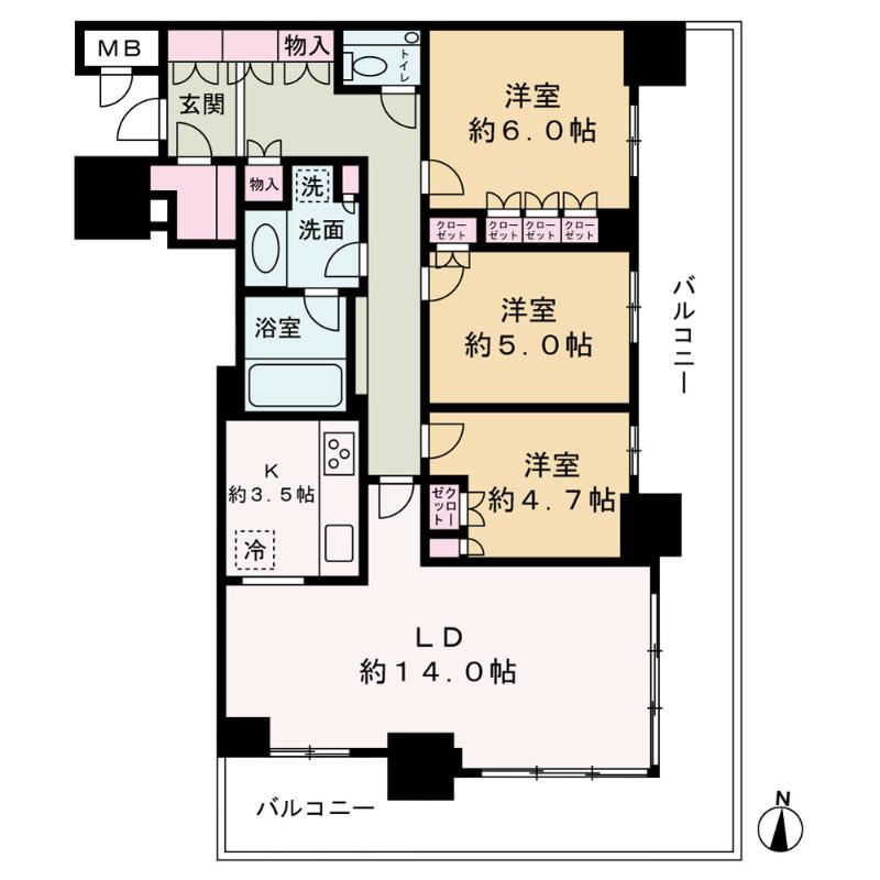 ブランズタワー梅田ノース(3LDK/28階)の間取り写真