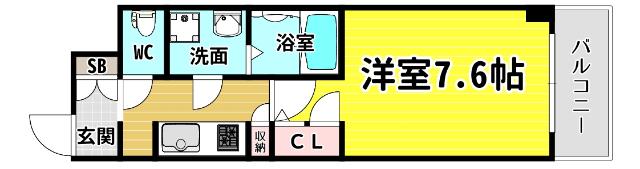 レジュールアッシュ心斎橋ヴィータ(1K/9階)の間取り写真