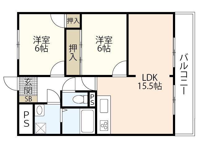 PALAZZO HASHIMOTO 1ST(2LDK/1階)の間取り写真