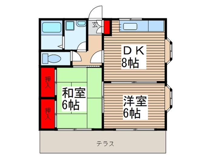 サンフラワー(2DK/1階)の間取り写真