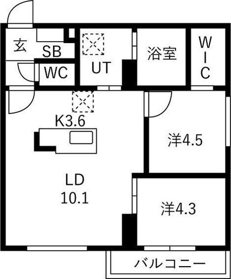 リガーレ月寒東(2LDK/2階)の間取り写真