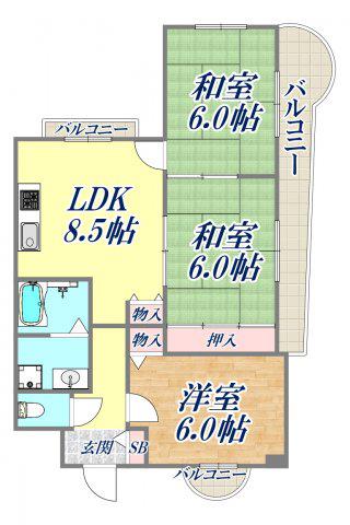 SEPIA西宮北口(3DK/2階)の間取り写真