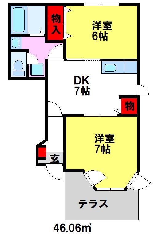 メゾンドアヴェニュ(2DK/1階)の間取り写真