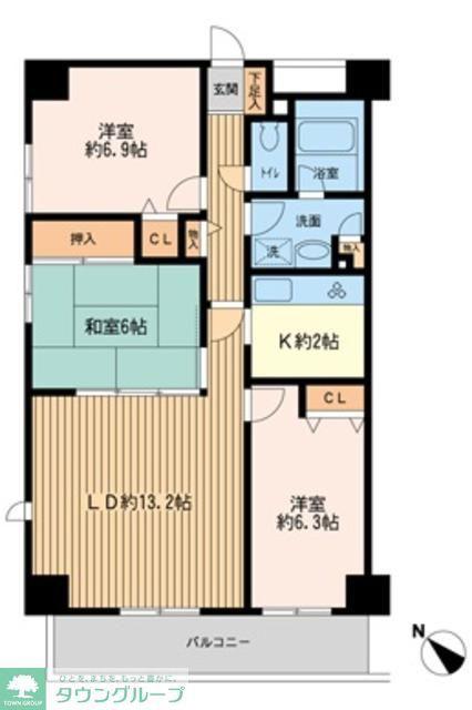 ガーデンシティ金沢文庫(3LDK/6階)の間取り写真