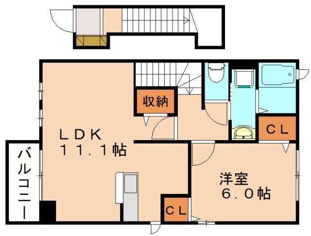 サニ-・カーサー二番館B(1LDK/2階)の間取り写真