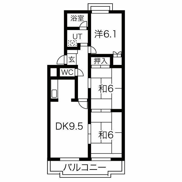 フローレス鹿山(3LDK/3階)の間取り写真