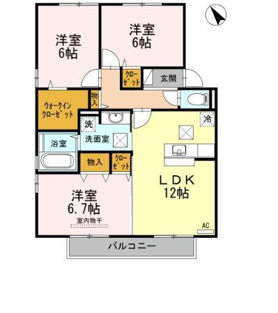 カーザ ナチュラーレ A棟(3LDK/1階)の間取り写真