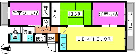 サンハイツやひろ(3LDK/3階)の間取り写真