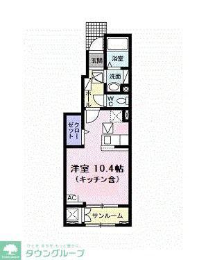 ベル フォンティーヌ(ワンルーム/1階)の間取り写真