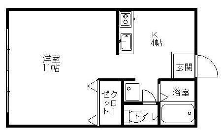 FEEL FINE 末広A(1K/1階)の間取り写真