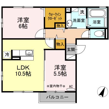 ハーベスト七番館(2LDK/3階)の間取り写真