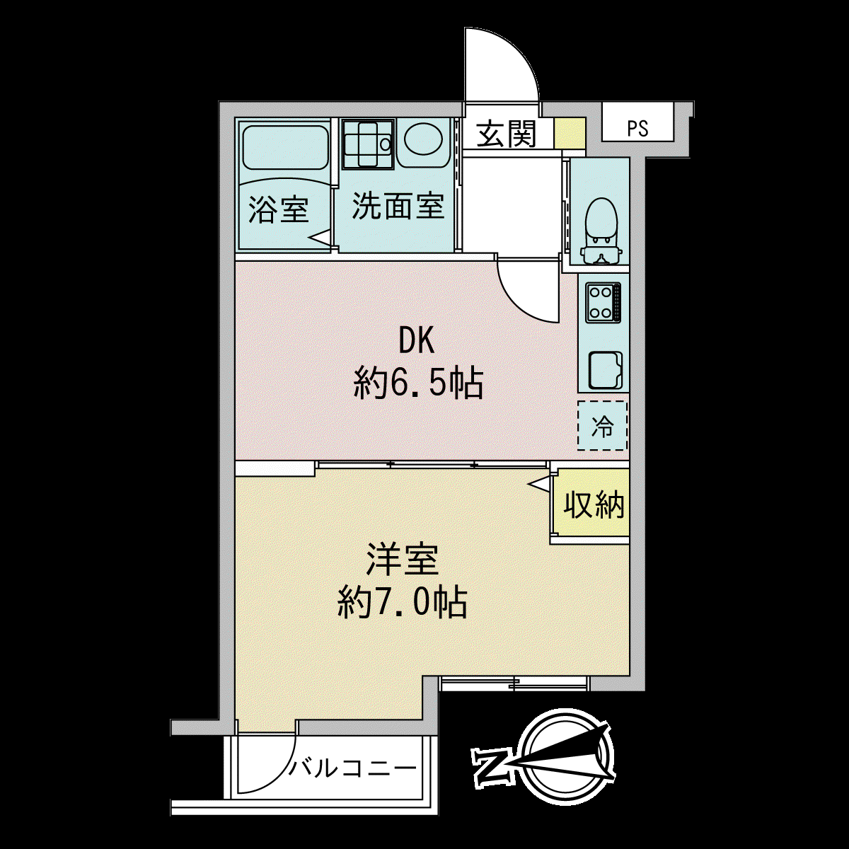 フォルトゥーナ打出浜(1DK/2階)の間取り写真