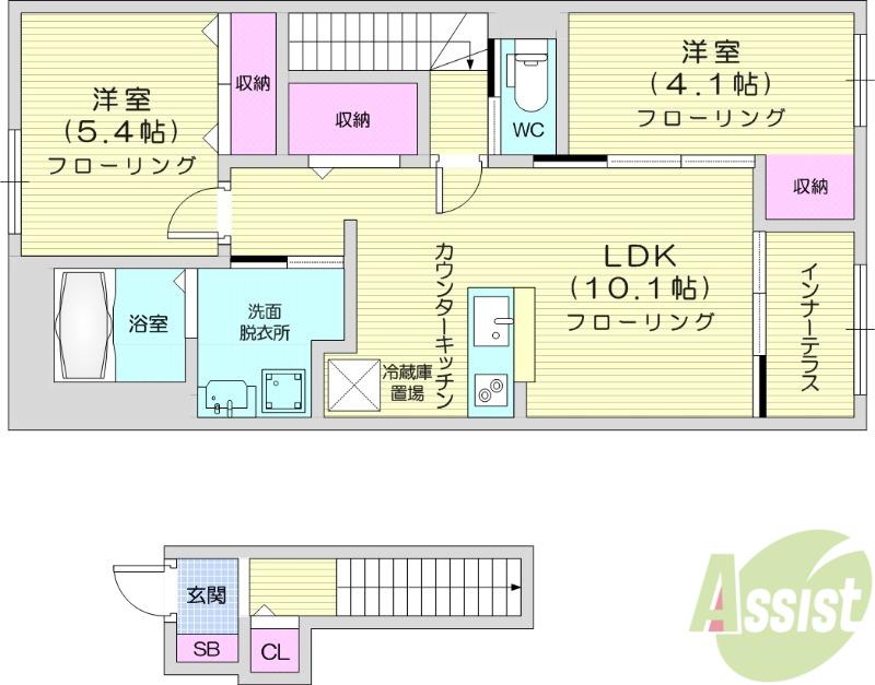 安養寺2丁目アパート(2LDK/2階)の間取り写真