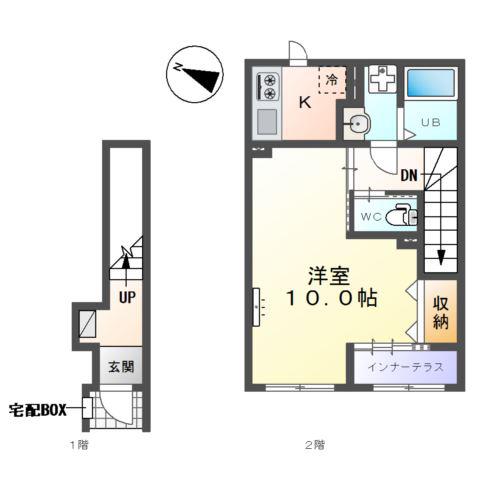 つくば市東光台アパート(1K/2階)の間取り写真