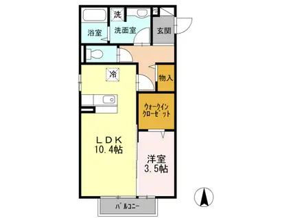 ディア ベルジュ ミキA(1LDK/2階)の間取り写真