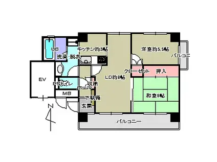 アンソレイエ逆瀬川(2LDK/2階)の間取り写真