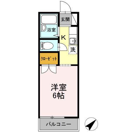 ヴァンセーヌ今村B棟(ワンルーム/2階)の間取り写真