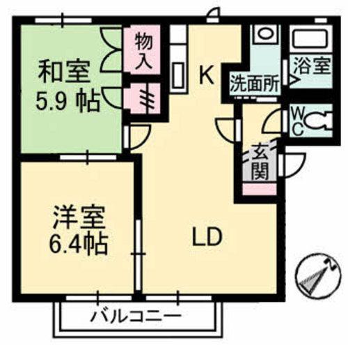 ハイツ咲蔵 C棟(2LDK/1階)の間取り写真