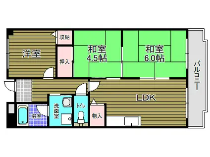 バルカン富田林(3LDK/2階)の間取り写真