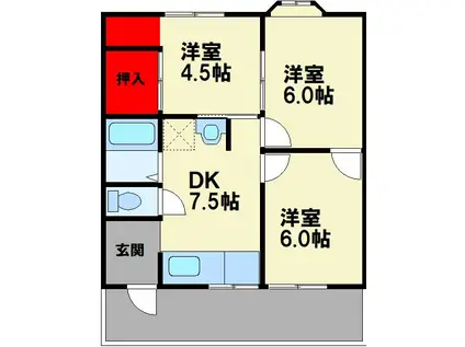 ベルコリーヌ赤坂(3DK/2階)の間取り写真