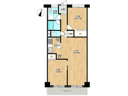 日商岩井緑地公園マンション(2LDK/2階)の間取り写真