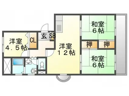 メゾンリラ千里山(3LDK/4階)の間取り写真
