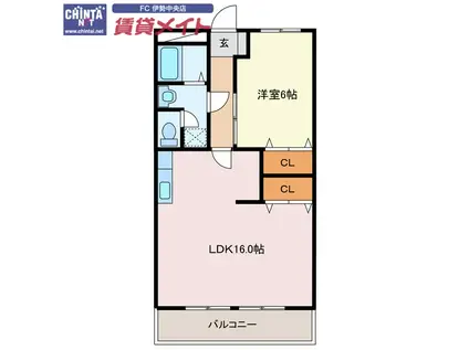 伊勢スカイマンション(1LDK/2階)の間取り写真