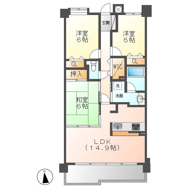 ライオンズマンション三好ヶ丘(3LDK/7階)の間取り写真