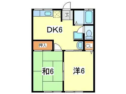 シティハイムカレン(2DK/1階)の間取り写真