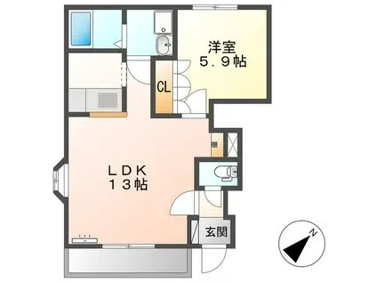 グランチェスタI(1LDK/1階)の間取り写真