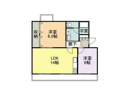 角内マンション(2LDK/5階)の間取り写真