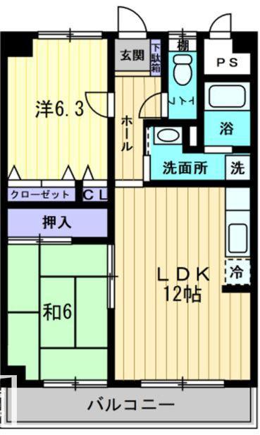 ジュアン三条(2LDK/1階)の間取り写真