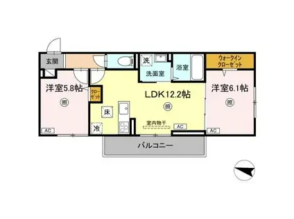 ライク・ア・パラソル(2LDK/1階)の間取り写真